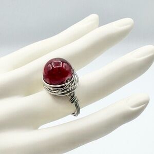 Garnet Bauble Wire Wrapped Handmade Ring 6-6.5